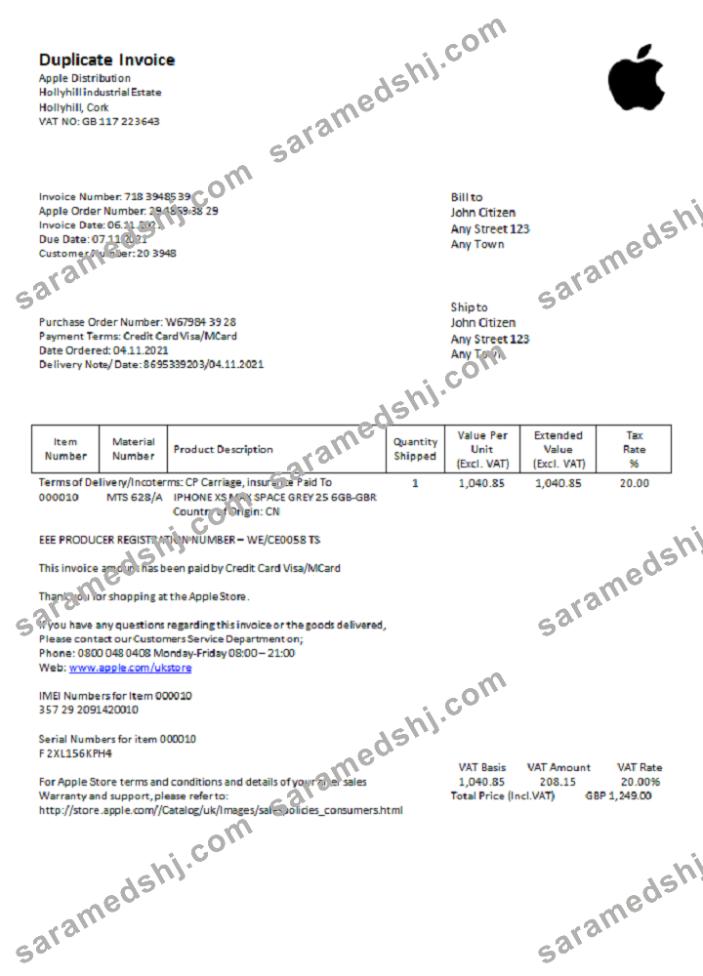USA Apple invoice